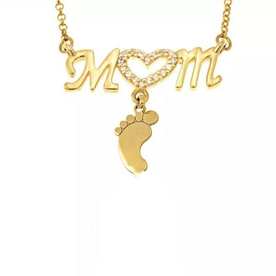 Cherished Steps, Mom Heart Necklace with Baby Footprints