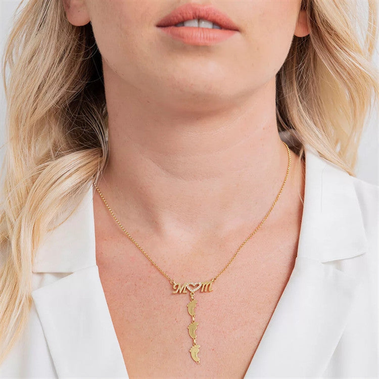 Cherished Steps, Mom Heart Necklace with Baby Footprints