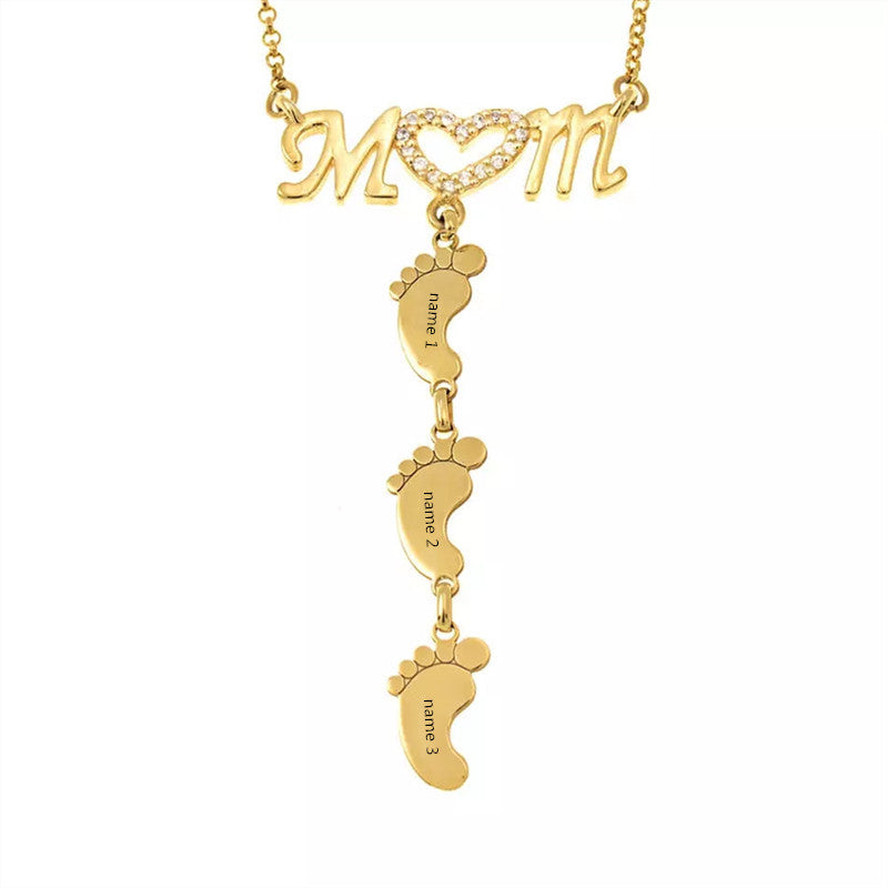 Cherished Steps, Mom Heart Necklace with Baby Footprints