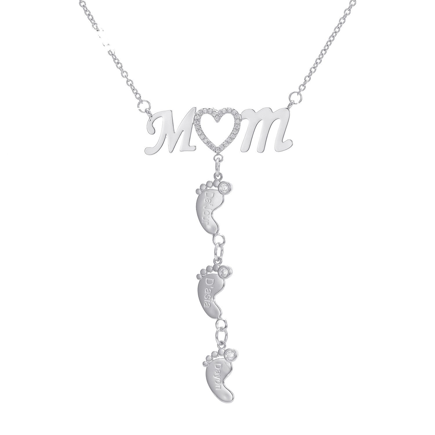 Cherished Steps, Mom Heart Necklace with Baby Footprints