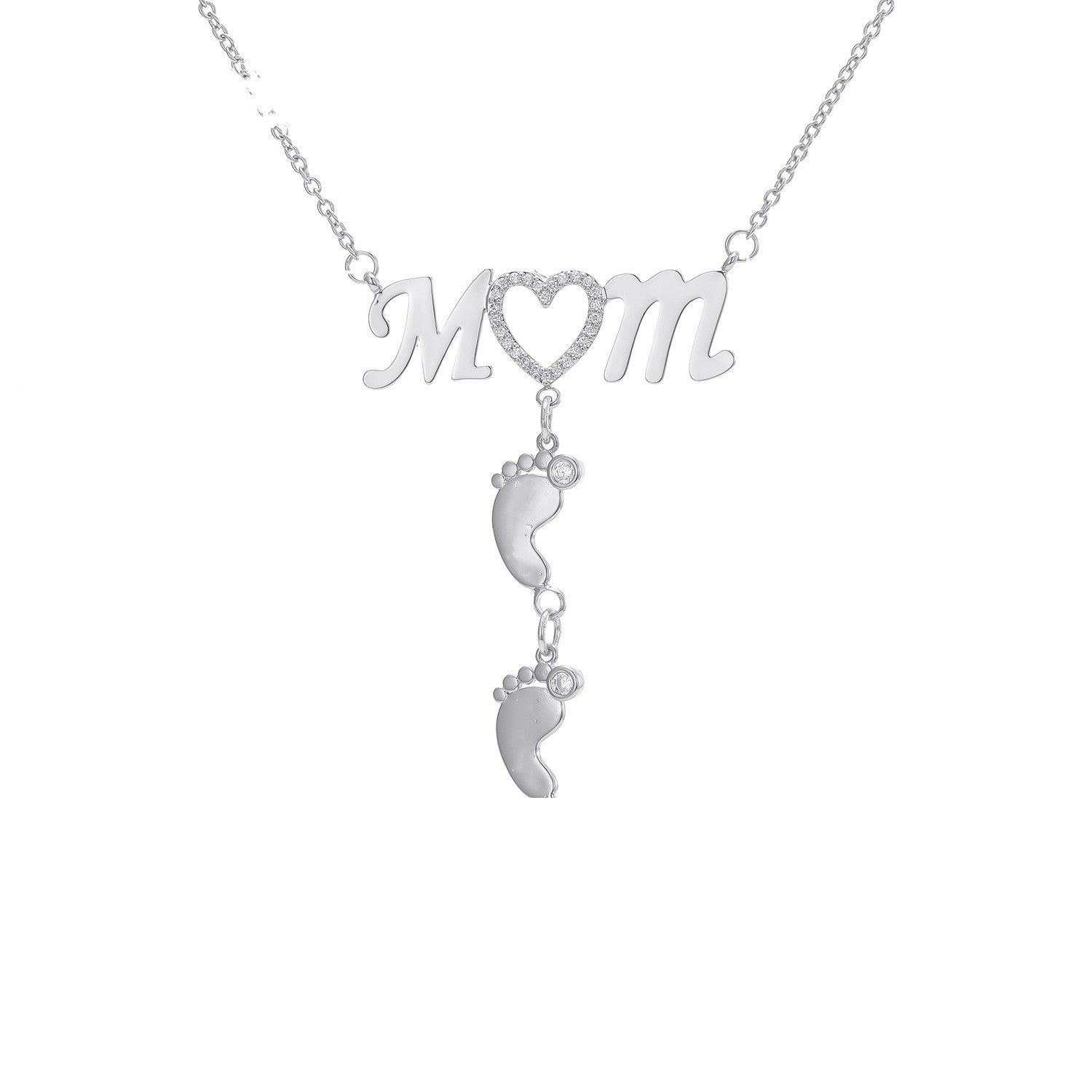 Cherished Steps, Mom Heart Necklace with Baby Footprints