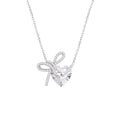 The Ribbon Heart, Sparkling Heart and Bow Silver Necklace