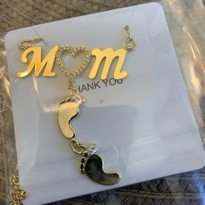 Cherished Steps, Mom Heart Necklace with Baby Footprints